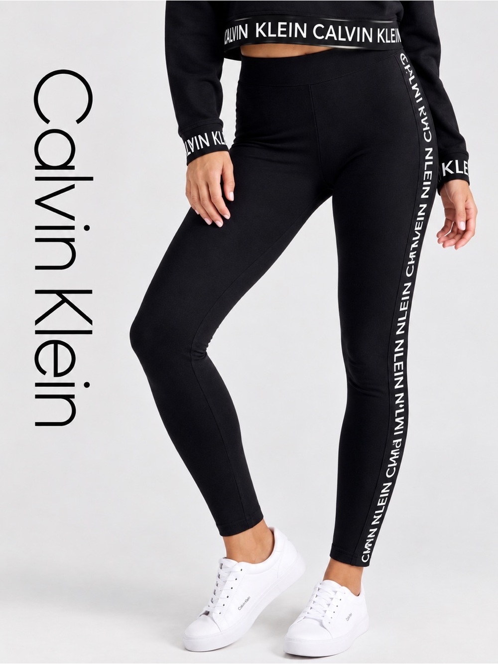 Calvin Klein Black Performance Leggings with White Side Logo - Picture 7 of 7